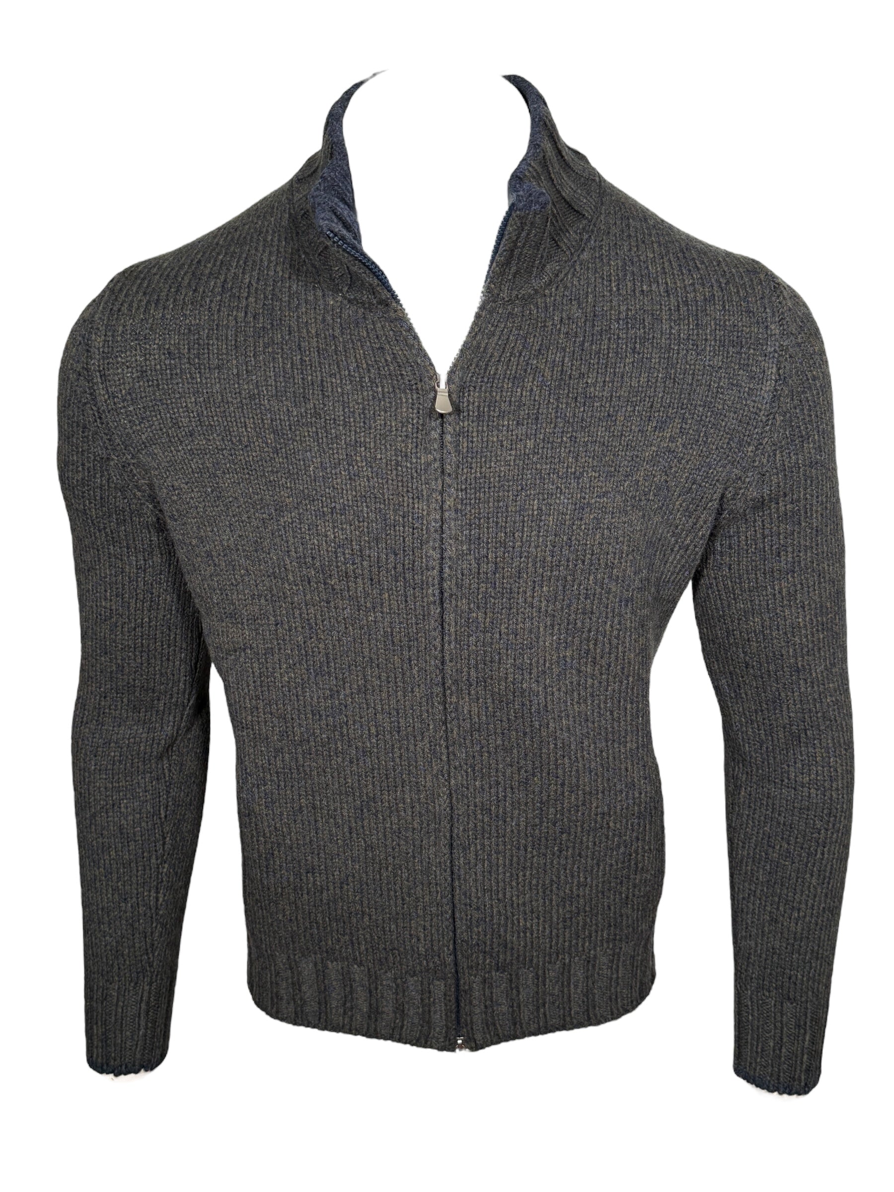 BUTTON DOWN MARL FULL ZIP SWEATER - GREEN/BLUE