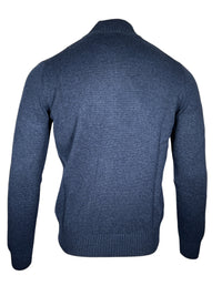 BUTTON DOWN WOOL/CASHMERE 1/4 ZIP SWEATER - DARK BLUE