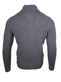 BUTTON DOWN MARL FULL ZIP SWEATER - BROWN/BLUE
