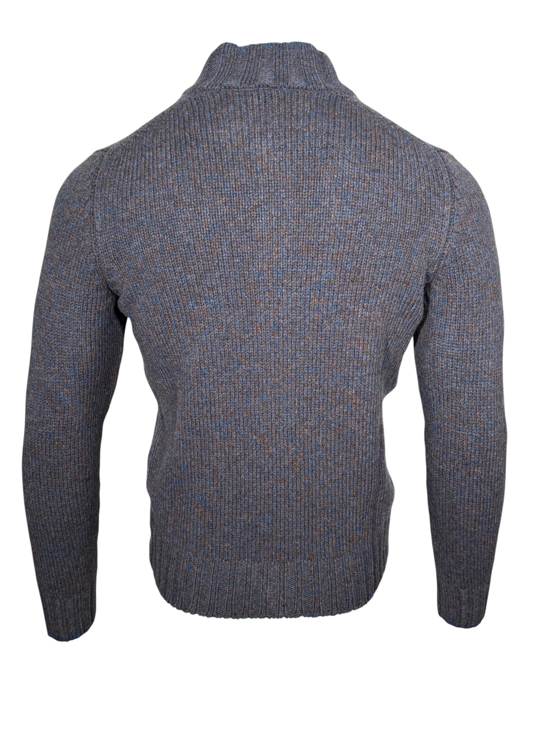 BUTTON DOWN MARL FULL ZIP SWEATER - BROWN/BLUE