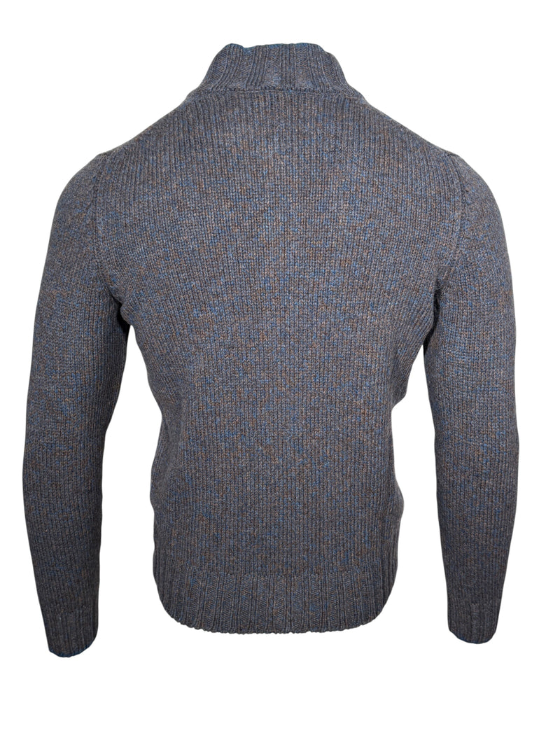 BUTTON DOWN MARL FULL ZIP SWEATER - BROWN/BLUE