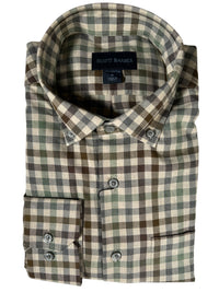 SCOTT BARBER LIGHTWEIGHT TWILL FALL PLAID MEN’S SHIRT - KHAKI HEATHER