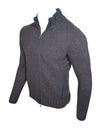 BUTTON DOWN MARL FULL ZIP SWEATER - BROWN/BLUE