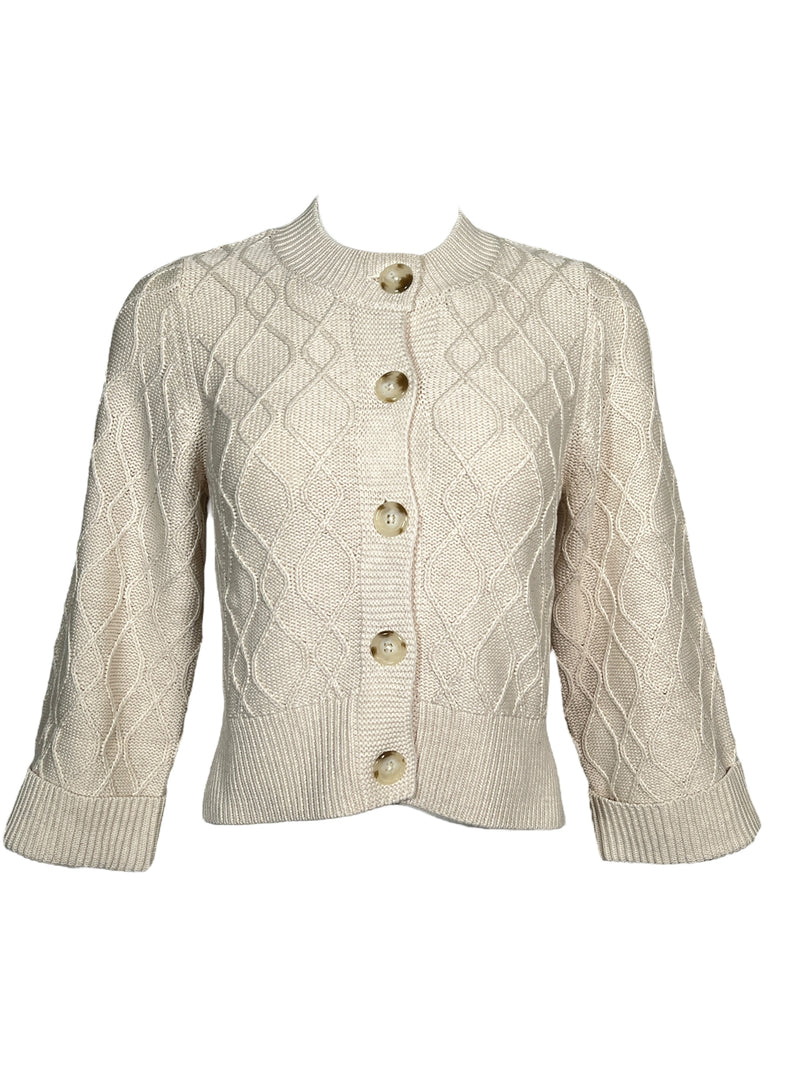 REPEAT COTTON CABLE CARDIGAN - IVORY