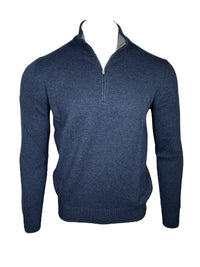 BUTTON DOWN WOOL/CASHMERE 1/4 ZIP SWEATER - DARK BLUE