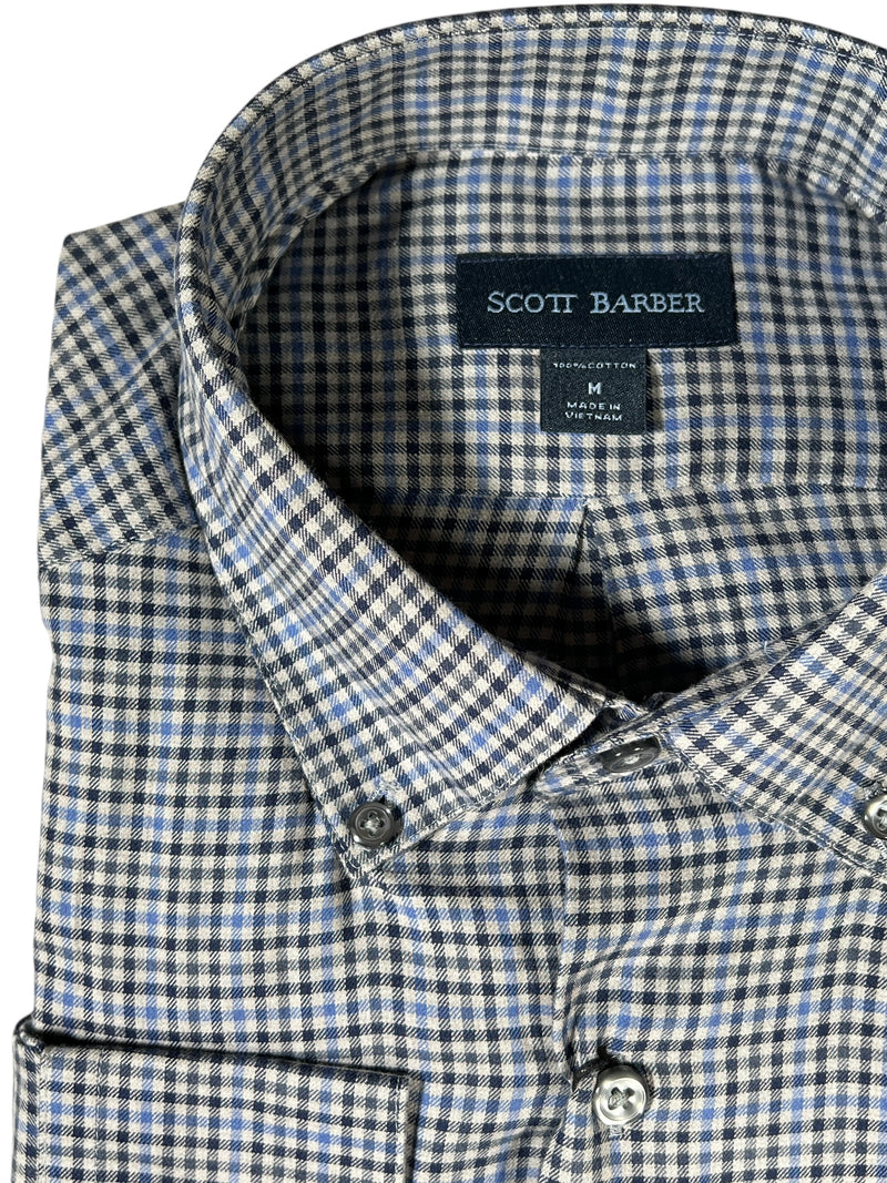 SCOTT BARBER LIGHTWEIGHT TWILL FALL PLAID MEN’S SHIRT - BLUE