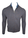 BUTTON DOWN MARL FULL ZIP SWEATER - BROWN/BLUE