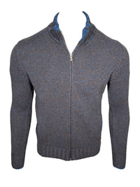 BUTTON DOWN MARL FULL ZIP SWEATER - BROWN/BLUE