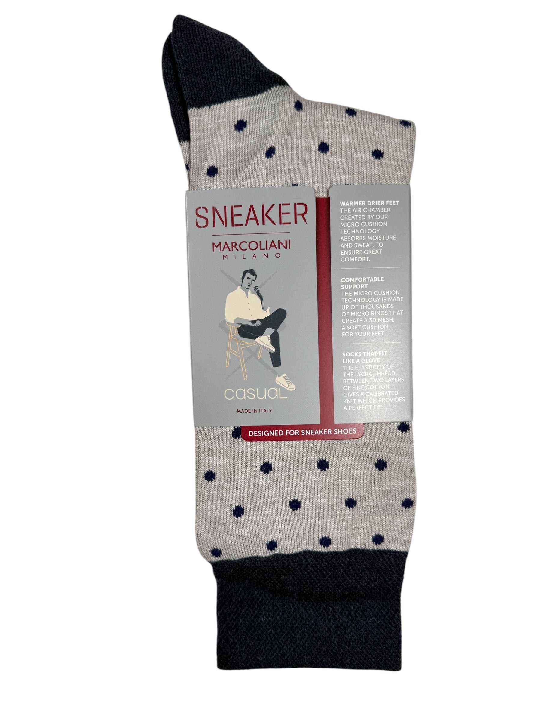 MARCOLIANI PIMA COTTON POLKA DOT SNEAKER SOCK - ICE GREY