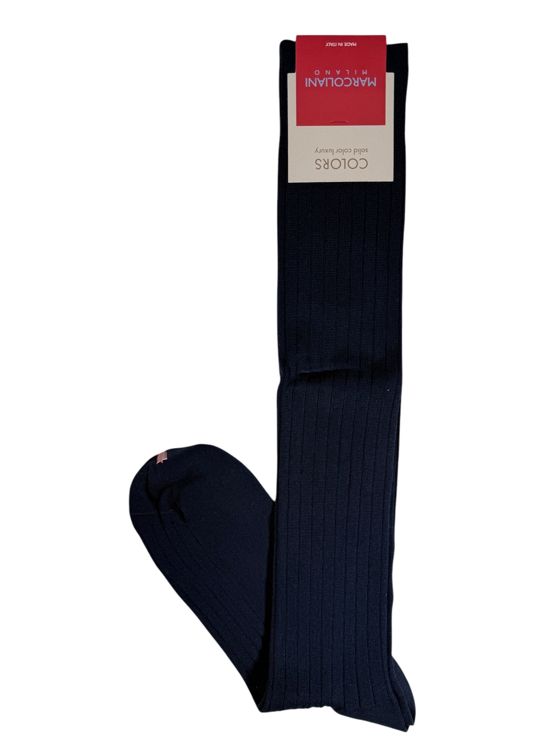 MARCOLIANI SOLID RIBBED COTTON OVER-CALF SOCK - NAVY