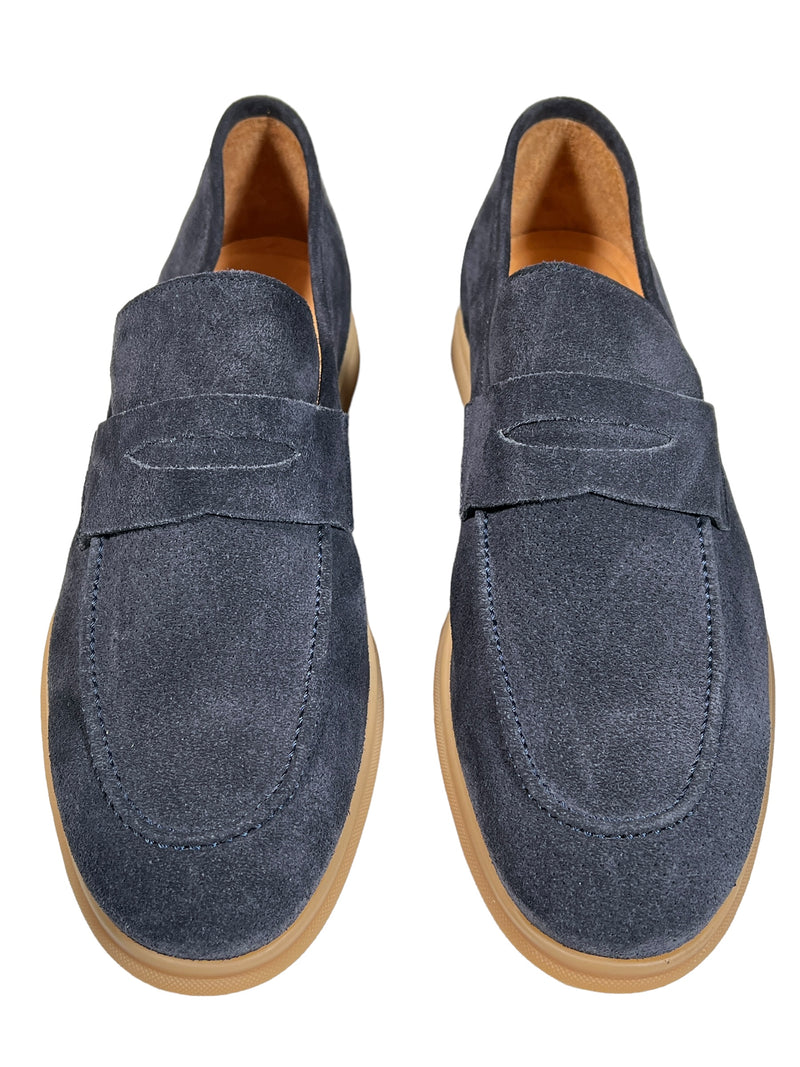 ELEVENTY PERFORATED SUEDE LOAFER - BLUE