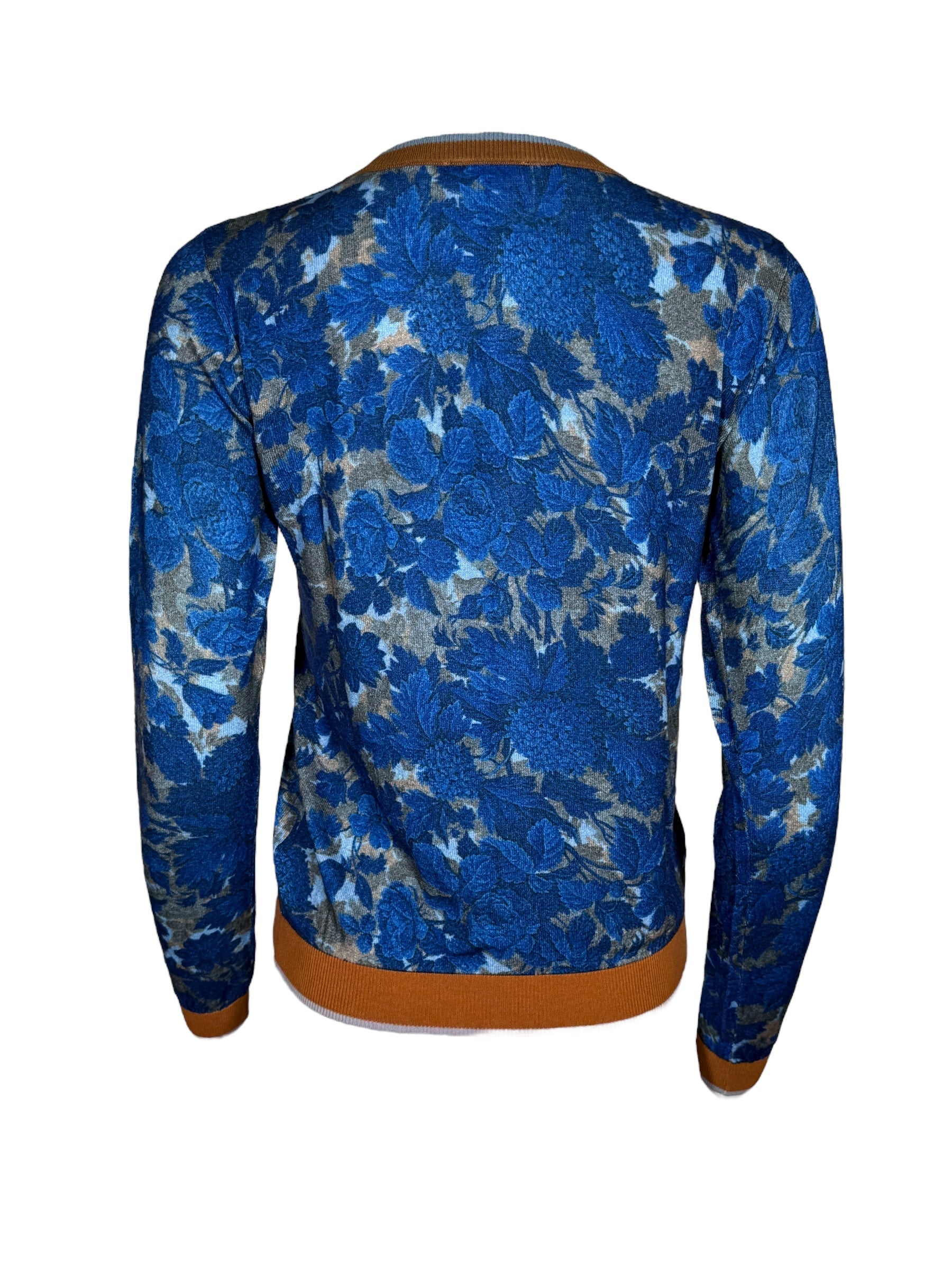 IN BED WITH YOU CARDIGAN - BLUE FLORAL WITH BROWN TRIM