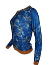 IN BED WITH YOU CARDIGAN - BLUE FLORAL WITH BROWN TRIM