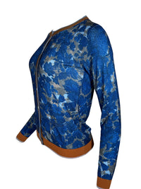 IN BED WITH YOU CARDIGAN - BLUE FLORAL WITH BROWN TRIM