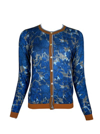 IN BED WITH YOU CARDIGAN - BLUE FLORAL WITH BROWN TRIM