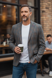 SARTORIA PARTENOPEA SPORT COAT - BLUE/BROWN BOX CHECK