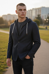 FRADI JERSEY HOODED JACKET - NAVY