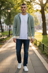 FRADI HONEYCOMB STITCH FULL ZIP SWEATER - MILK/GREEN