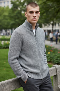 FRADI MELANGE KNIT FULL ZIP SWEATER - GREY MIX