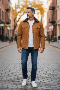 ZEROSETTANTA STUDIO MEN'S STITCHED SUEDE JACKET - BROWN