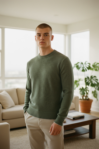 FRADI CASHMERE CREW TIPPED SWEATER - GREEN