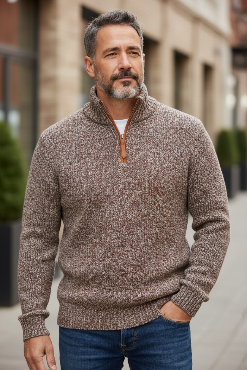 FEDELI CASHMERE 1/4 ZIP SWEATER - RED MIX