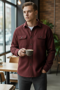 OARS & OLD IVY WOOL SHIRT JACKET - BURGUNDY