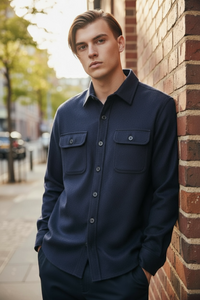OARS & OLD IVY WOOL SHIRT JACKET - NAVY