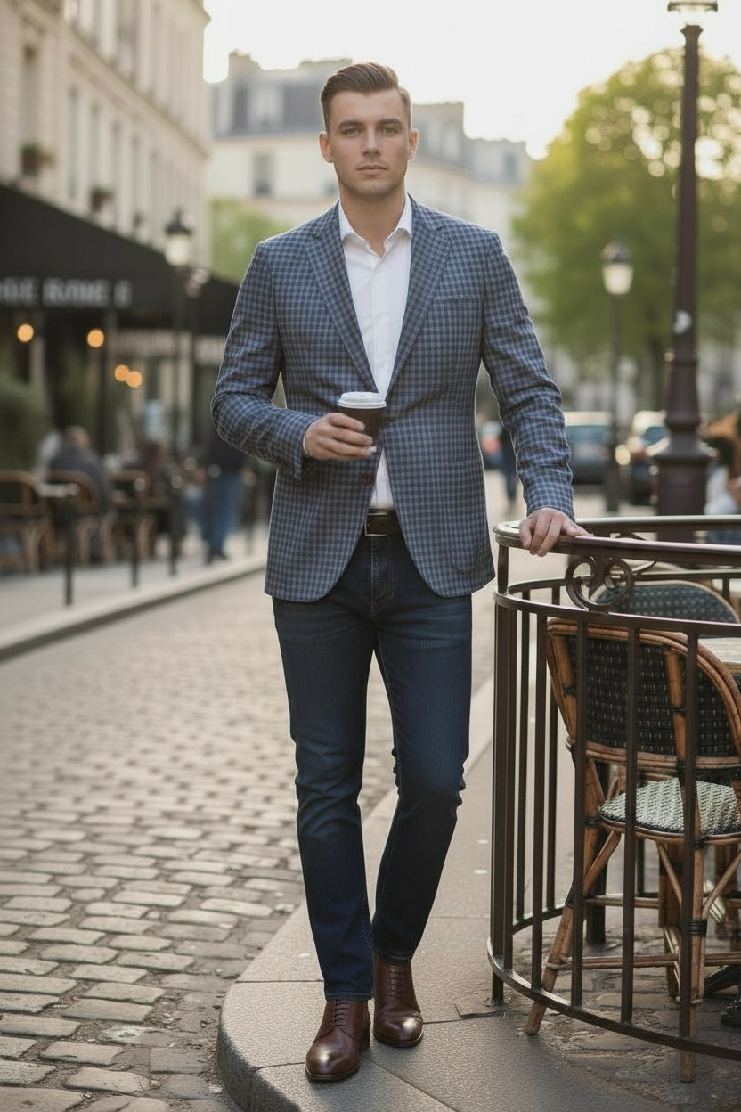 OARS & OLD IVY WOOL/CASHMERE SPORT COAT - BLUE/BROWN CHECK
