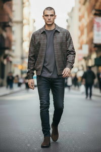 OARS & OLD IVY COLUMBO CASHMERE JACKET - BROWN/BLUE CHECK