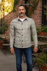 MANTO FERLA ALPACA OVERSHIRT JACKET - GREY & BROWN CHECK