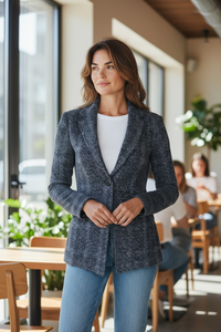 AMINA RUBINACCI PLAID COAT - DENIM MARINO