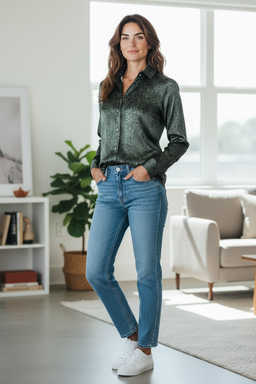 AMINA RUBINACCI ANIMAL PRINT SILK BLOUSE - MALACHITE