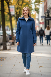 KINROSS KNIT TRIM ZIP MOCK COAT - SAPPHIRE