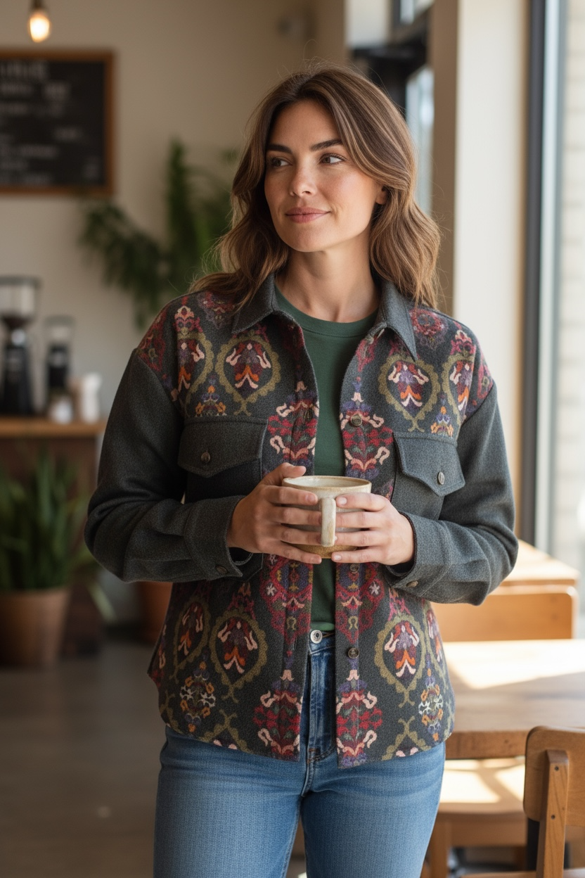 FRANCO FERRARI PRINT WOOL JACKET - GREEN