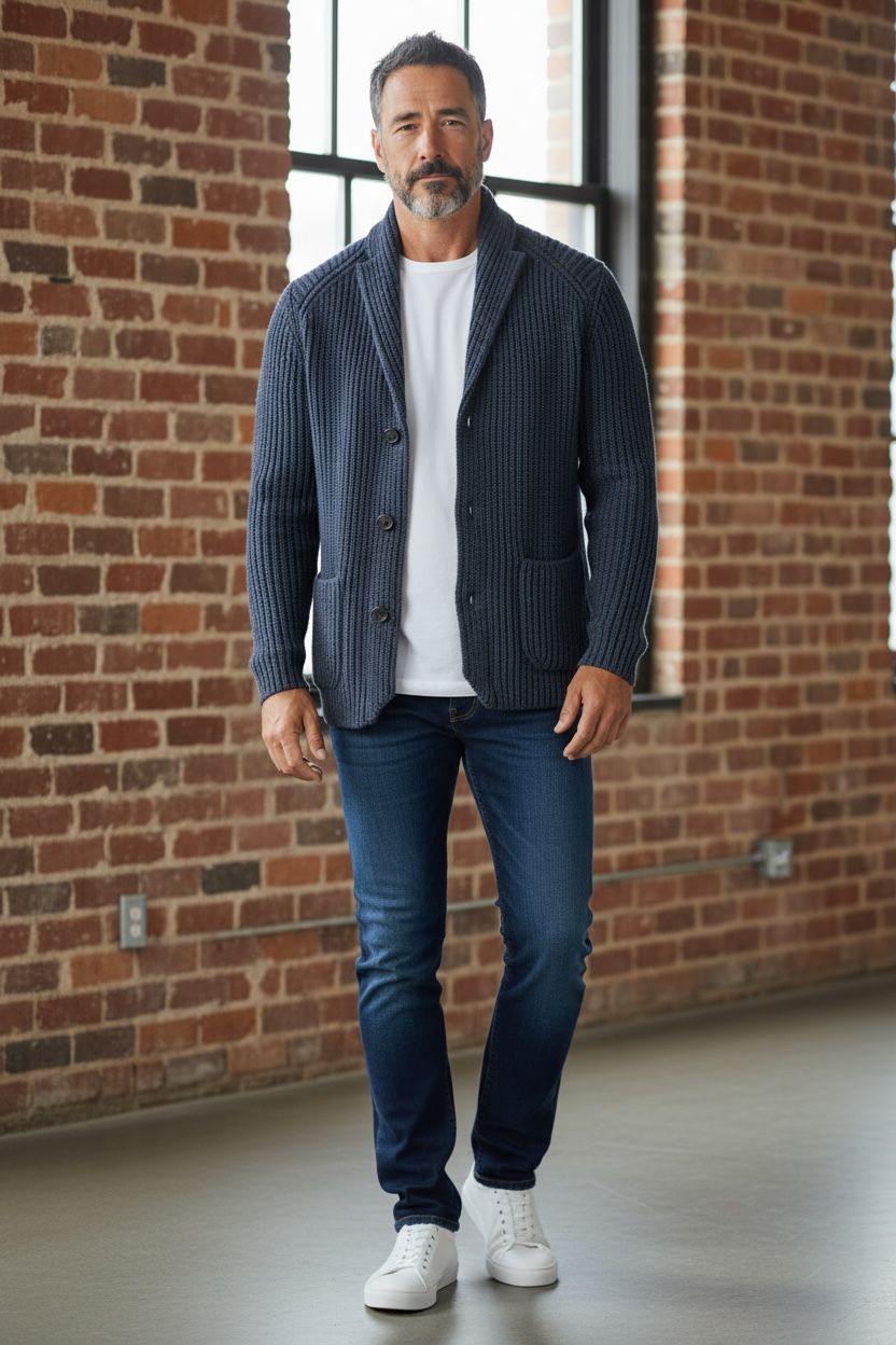 ADESI CASHMERE MEN'S KNIT SWEATER JACKET - BLUSTER