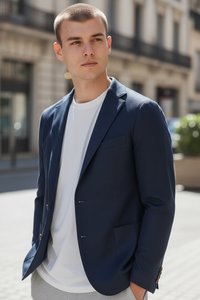 ELEVENTY MEN'S WOOL FLANNEL SPORT JACKET - NAVY