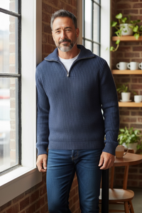 L.B.M. 1911 WOOL 1/4 ZIP SWEATER - NAVY