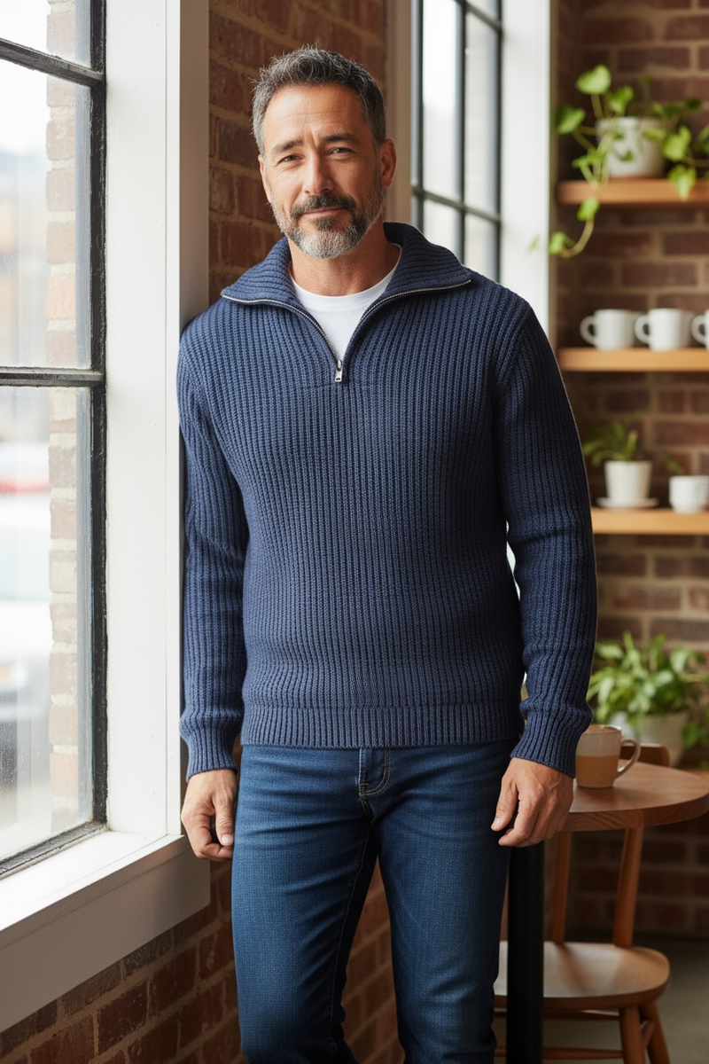 L.B.M. 1911 WOOL 1/4 ZIP SWEATER - NAVY