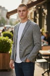 L.B.M. 1911 TAILORED COTTON/WOOL WINDOWPANE SPORT COAT - GREY WITH TAN