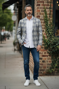 L.B.M. 1911 TAILORED WOOL PLAID SPORT COAT - BLUE-GREY