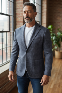 L.B.M. 1911 TAILORED WOOL HOUNDSTOOTH SPORT COAT - NAVY