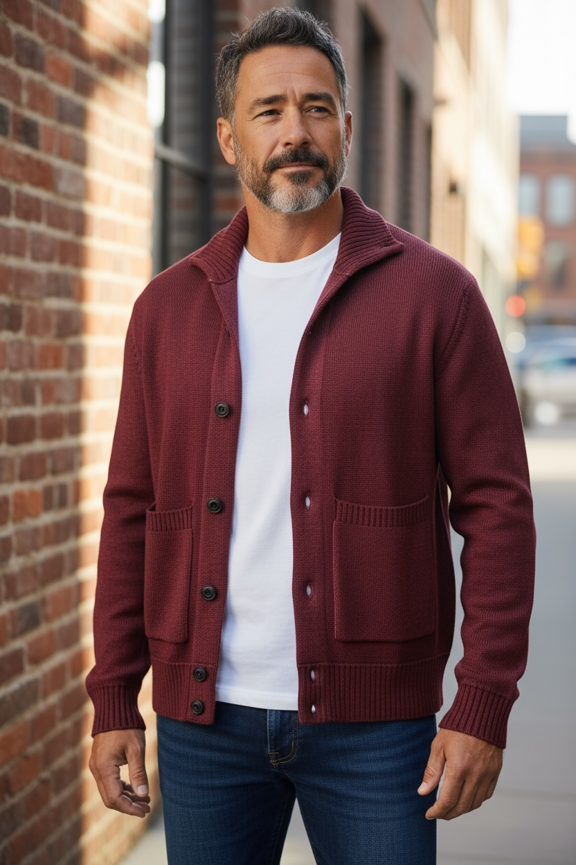 L.B.M. 1911 WOOL CARDIGAN - BORDEAUX