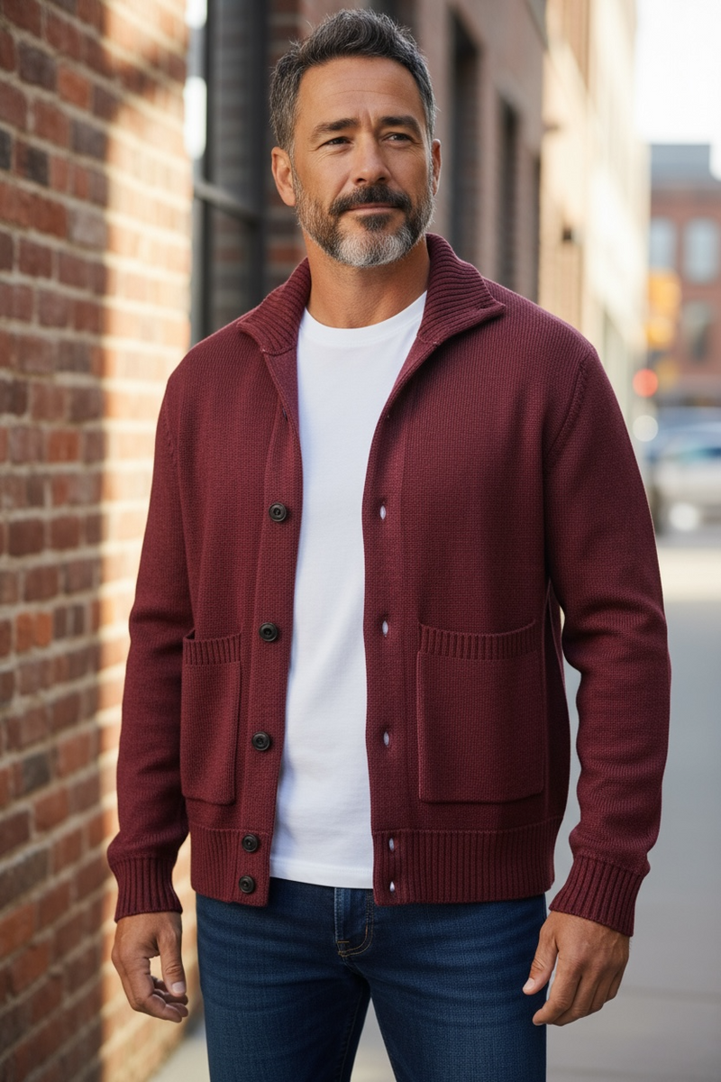 L.B.M. 1911 WOOL CARDIGAN - BORDEAUX