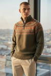 ALAN PAINE HOLMSTON 1/4 ZIP FAIRISLE SWEATER - MOORLAND