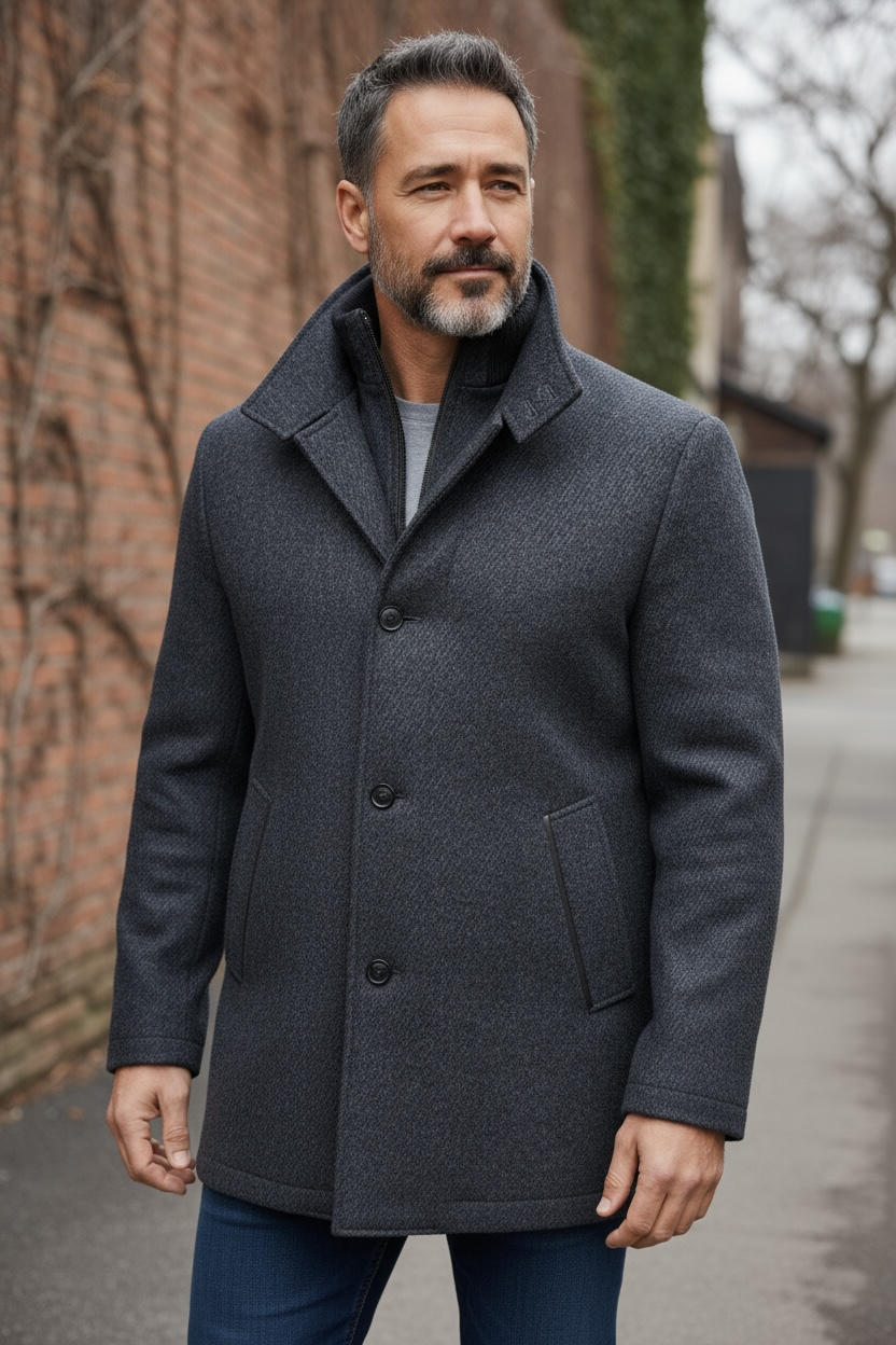 OARS & OLD IVY WOOL/CASHMERE COAT - NAVY DIAGONAL