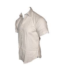 GMF 965 MEN'S LINEN BLEND SHORT-SLEEVE SPORT SHIRT - SOLID WHITE