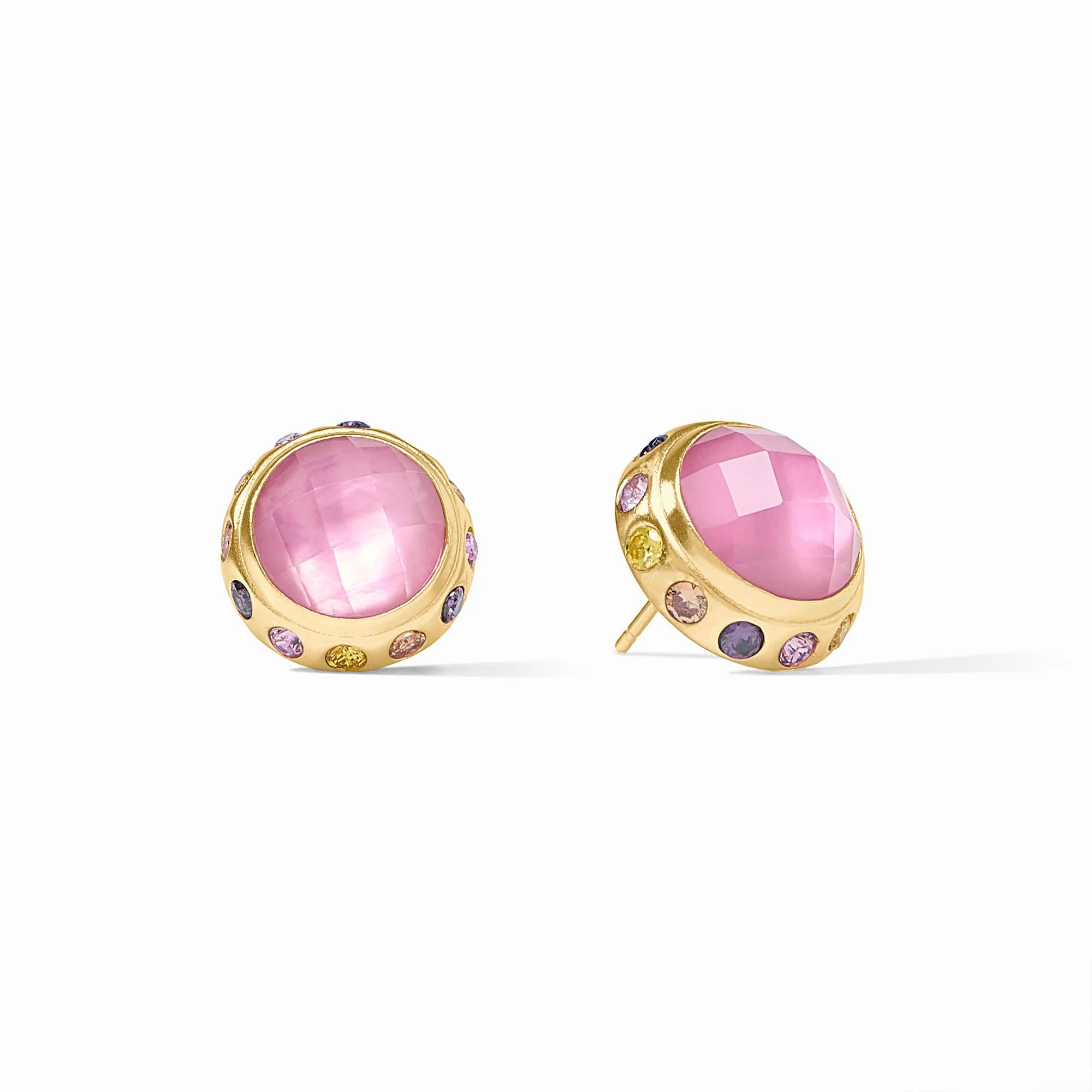 JULIE VOS RAINBOW STUD - IRIDESCENT TOURMALINE PINK WITH PINK DAWN HALO