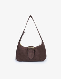 REMI/REID SANA SHOULDER FAUX SUEDE BAG - CHOCOLATE