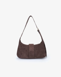 REMI/REID SANA SHOULDER FAUX SUEDE BAG - CHOCOLATE